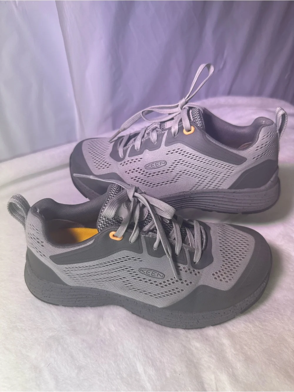 Keen Gray Mesh Athletic Sneaker with Orange Accent